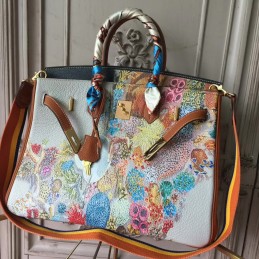 Replica Hermes White Multicolor Print Birkin 35 Bag