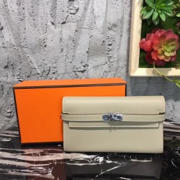 Replica Hermes Light Gray Kelly Wallet Silver Hardware