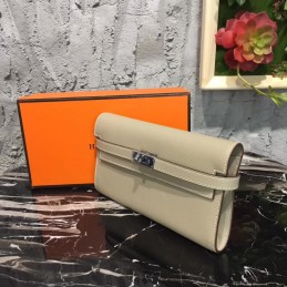 Replica Hermes Light Gray Kelly Wallet Silver Hardware