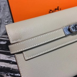 Replica Hermes Light Gray Kelly Wallet Silver Hardware