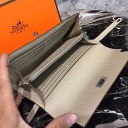 Replica Hermes Light Gray Kelly Wallet Silver Hardware