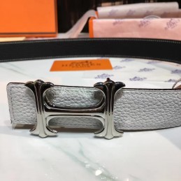 Replica Hermes White Reversible Black H Buckle Leather Belt