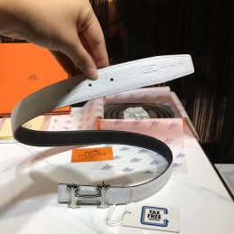 Replica Hermes White Reversible Black H Buckle Leather Belt