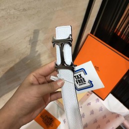 Replica Hermes White Reversible Black H Buckle Leather Belt