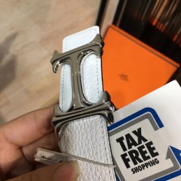 Replica Hermes White Reversible Black H Buckle Leather Belt