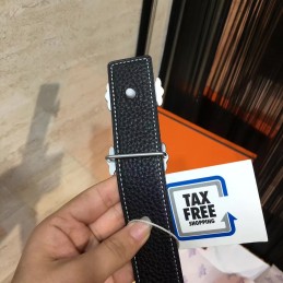 Replica Hermes White Reversible Black H Buckle Leather Belt