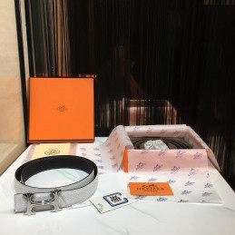 Replica Hermes White Reversible Black H Buckle Leather Belt
