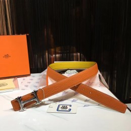Replica Hermes Orange Leather H Buckle Belt