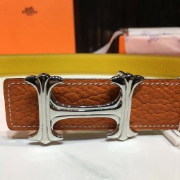 Replica Hermes Orange Leather H Buckle Belt