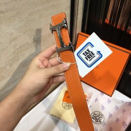Replica Hermes Orange Leather H Buckle Belt