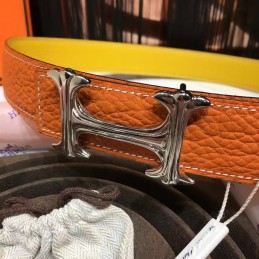 Replica Hermes Orange Leather H Buckle Belt