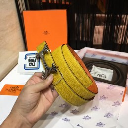 Replica Hermes Orange Leather H Buckle Belt