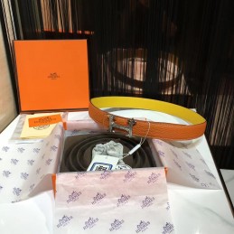 Replica Hermes Orange Leather H Buckle Belt