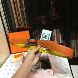Replica Hermes Orange Leather H Buckle Belt