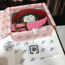 Replica Hermes Pink and Red Reversible H Buckle Leather Belt