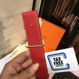 Replica Hermes Pink and Red Reversible H Buckle Leather Belt