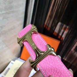 Replica Hermes Pink and Red Reversible H Buckle Leather Belt