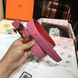 Replica Hermes Pink and Red Reversible H Buckle Leather Belt