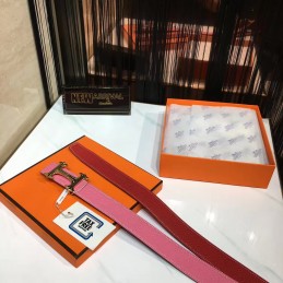 Replica Hermes Pink and Red Reversible H Buckle Leather Belt