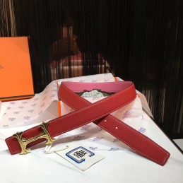 Replica Hermes Pink and Red Reversible H Buckle Leather Belt