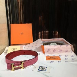 Replica Hermes Pink and Red Reversible H Buckle Leather Belt