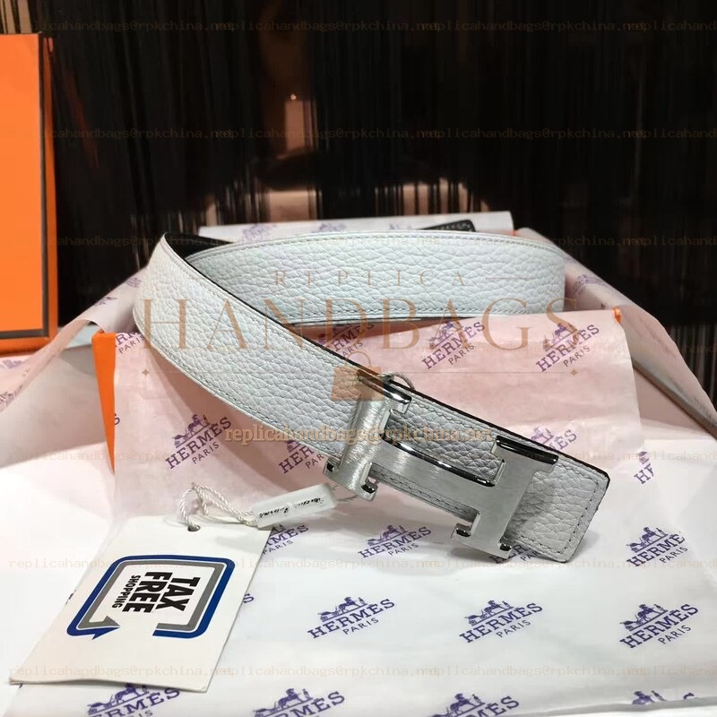 Replica Hermes White Leather H Buckle Belt