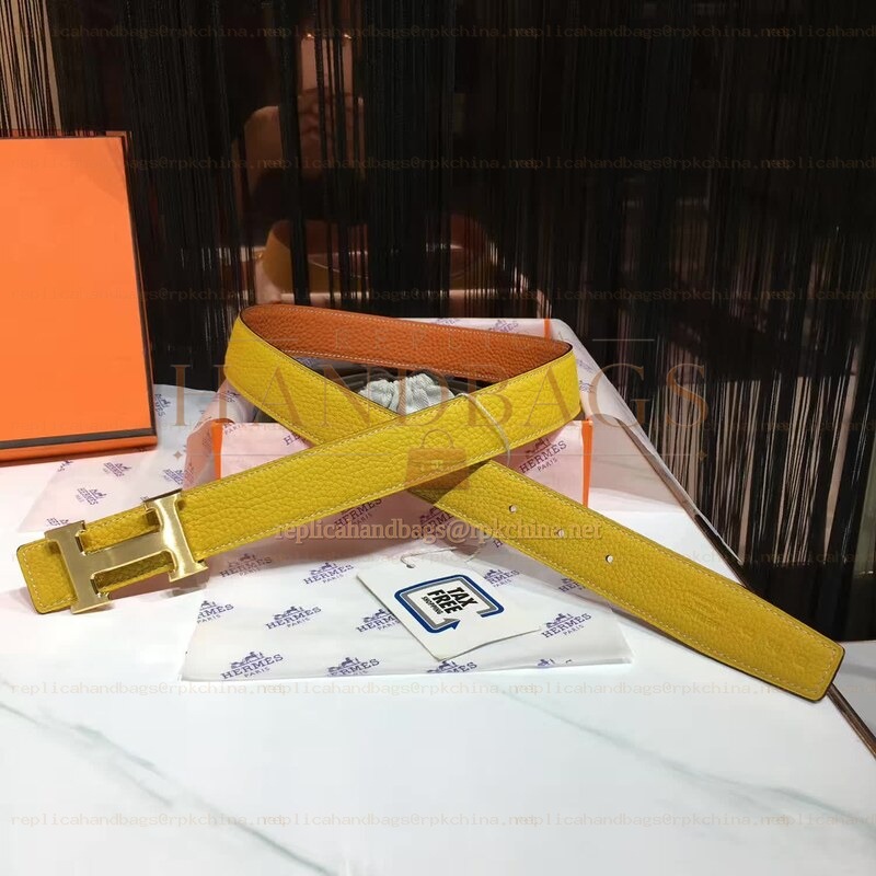 Replica Hermes Yellow Leather H Buckle Belt
