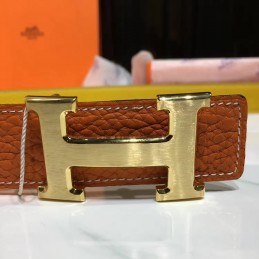Replica Hermes Yellow Leather H Buckle Belt