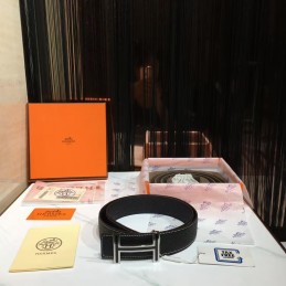 Replica Hermes Black Contrast Stitch H Buckle Leather Belt