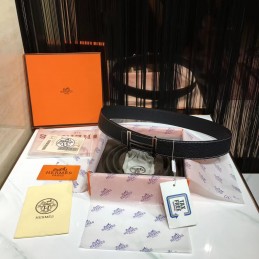 Replica Hermes Black Contrast Stitch H Buckle Leather Belt