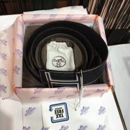 Replica Hermes Black Contrast Stitch H Buckle Leather Belt