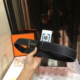 Replica Hermes Black Contrast Stitch H Buckle Leather Belt