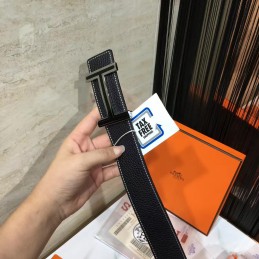 Replica Hermes Black Contrast Stitch H Buckle Leather Belt