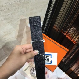 Replica Hermes Black Contrast Stitch H Buckle Leather Belt