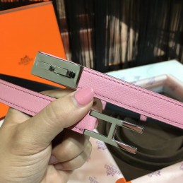 Replica Hermes Pink and Black Reversible H Buckle Leather Belt