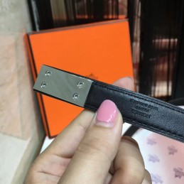 Replica Hermes Pink and Black Reversible H Buckle Leather Belt