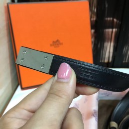 Replica Hermes Black White Reversible Silver H Buckle Leather Belt