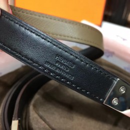 Replica Hermes Black White Reversible Silver H Buckle Leather Belt