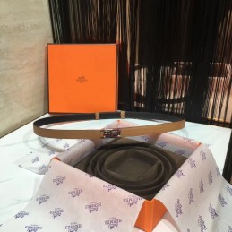 Replica Hermes Brown and Black Reversible H Buckle Leather Belt