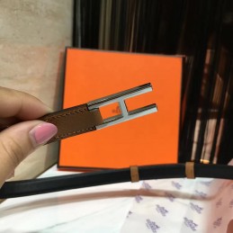 Replica Hermes Brown and Black Reversible H Buckle Leather Belt
