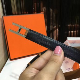 Replica Hermes Brown and Black Reversible H Buckle Leather Belt