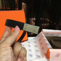 Replica Hermes Brown and Black Reversible H Buckle Leather Belt