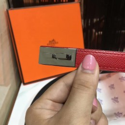 Replica Hermes Red and White Reversible H Buckle Leather Belt