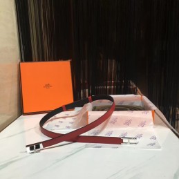 Replica Hermes Red and White Reversible H Buckle Leather Belt