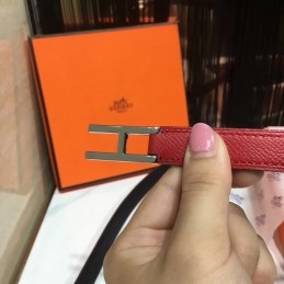 Replica Hermes Red and White Reversible H Buckle Leather Belt
