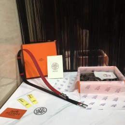 Replica Hermes Red and White Reversible H Buckle Leather Belt