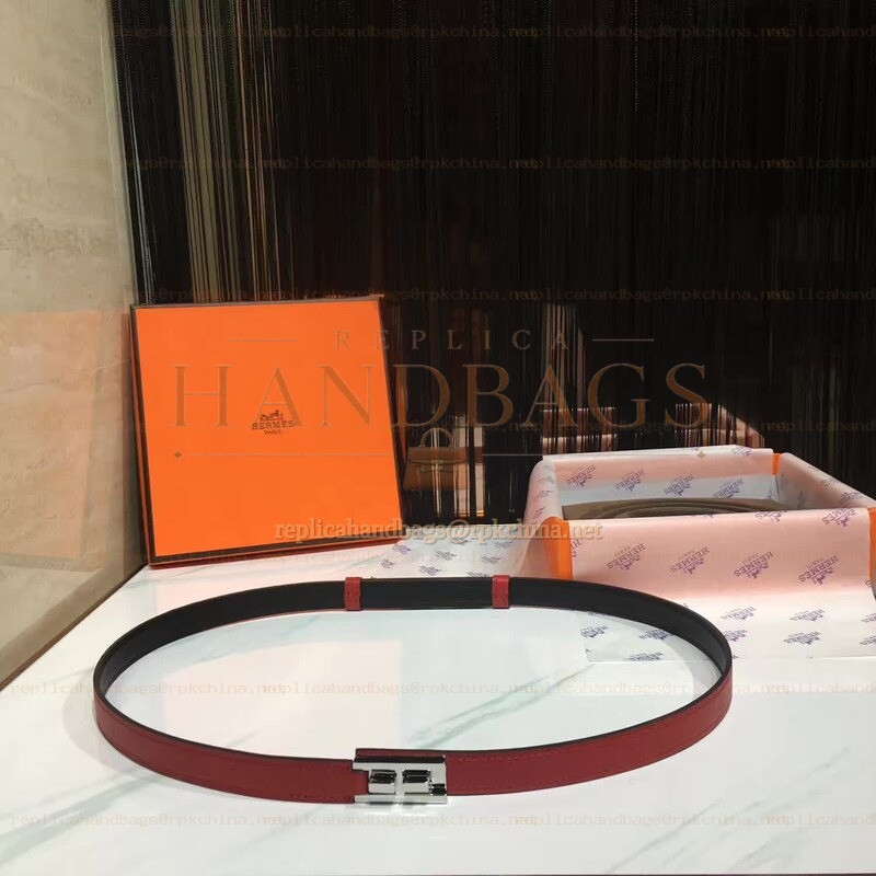 Replica Hermes Red and White Reversible H Buckle Leather Belt