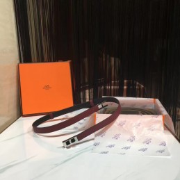 Replica Hermes Burgundy and Gray Reversible H Buckle Leather Belt