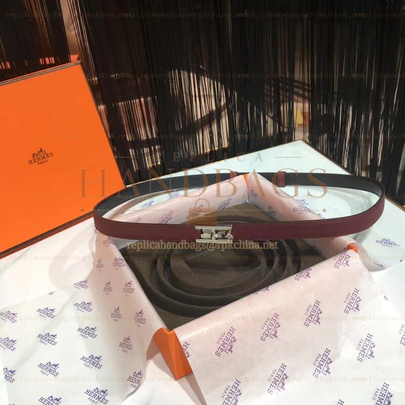 Replica Hermes Burgundy and Gray Reversible H Buckle Leather Belt