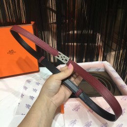 Replica Hermes Burgundy and Gray Reversible H Buckle Leather Belt